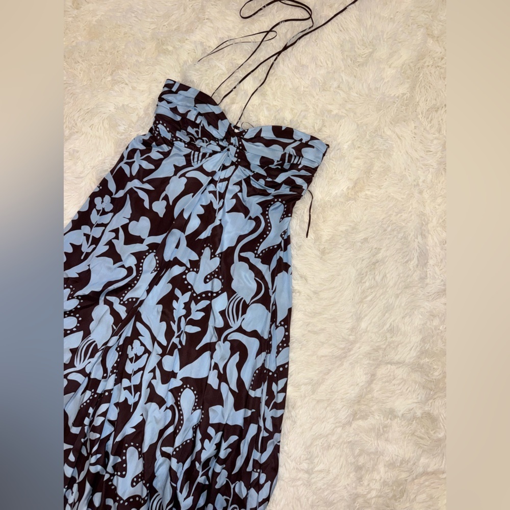 NEW LA LIGNE Floral Halter Neck Silk Midi Summer Dress Size L - Picture 4 of 9